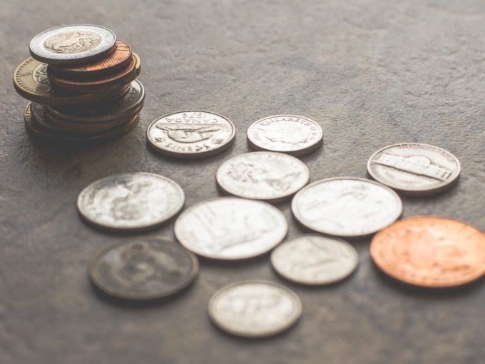 Several coins on a table